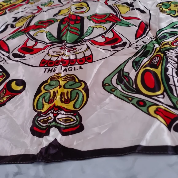 Vintage Native Canadian Haida Art Scarf Thunderbird Frog Fish Eagle Whale SILK - Picture 7 of 8